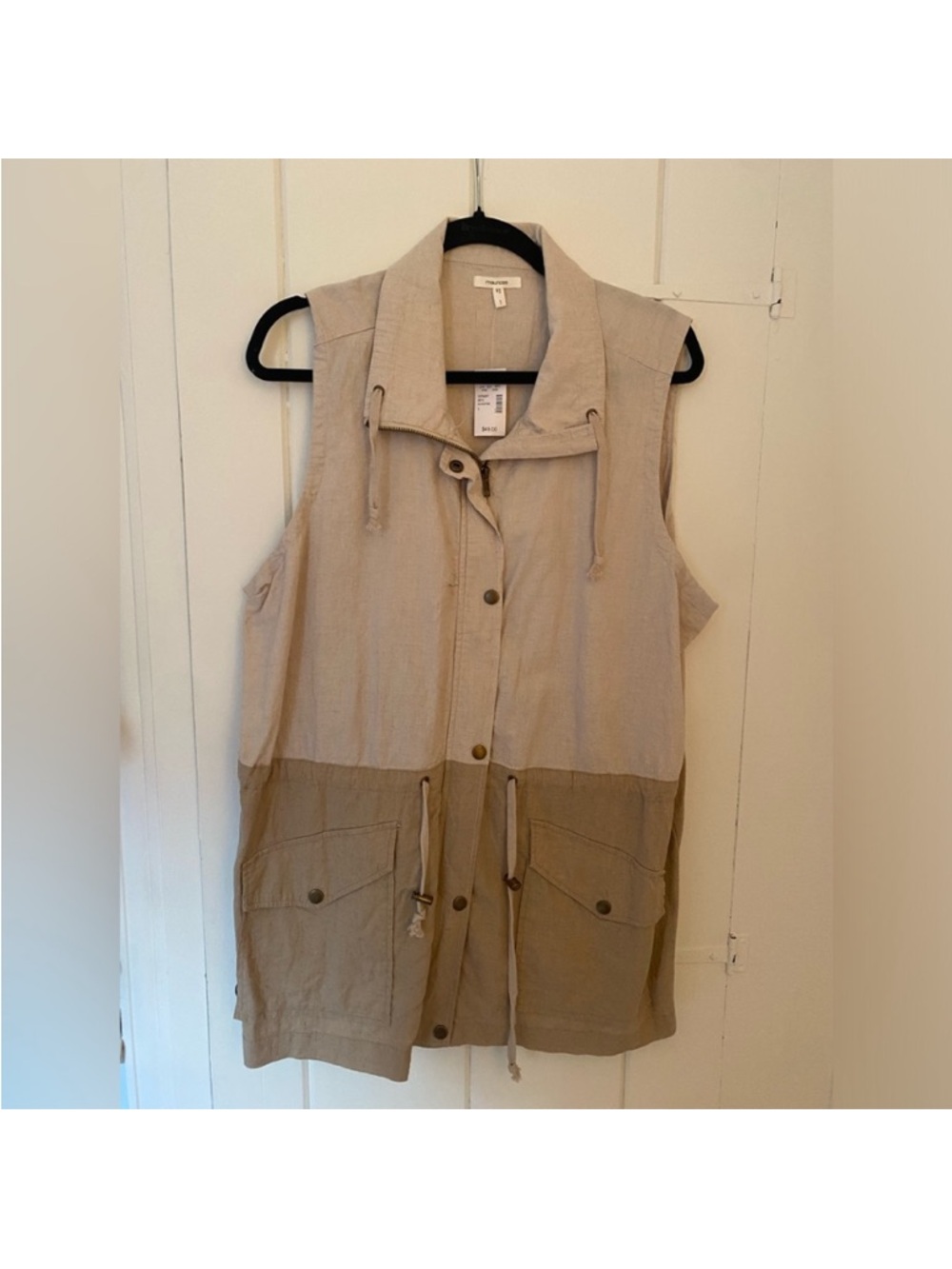 Maurices Two-Tone Sleeveless Utility Vest - Beige & Tan